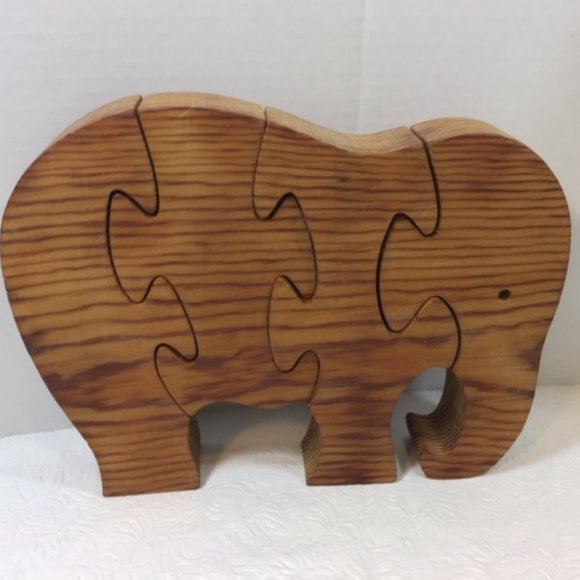 Wooden 4 Piece Elephant Stand Up Handmade Learning Toy Puzzle - Picture 4 of 9